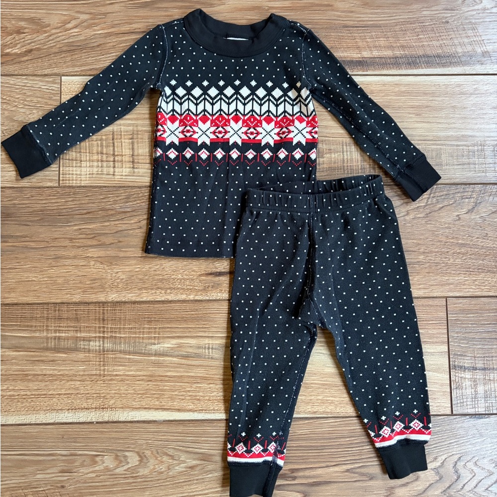Hanna Andersson 2T Holiday Long John Pajama Set in Black Fairisle